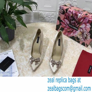 Dolce  &  Gabbana Heel 10.5cm Satin Pumps Beige with Crystal Bow 2021